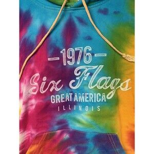 Six Flags Great America Hoodie Mens Medium Pullover Illinois Theme Park Rainbow